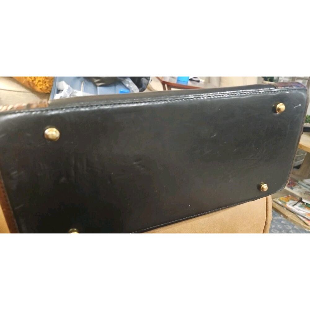 Vintage Brahmin Tuscan Leather Satchel Black Brown Croc Ship Medallion Bag - Picture 5 of 5